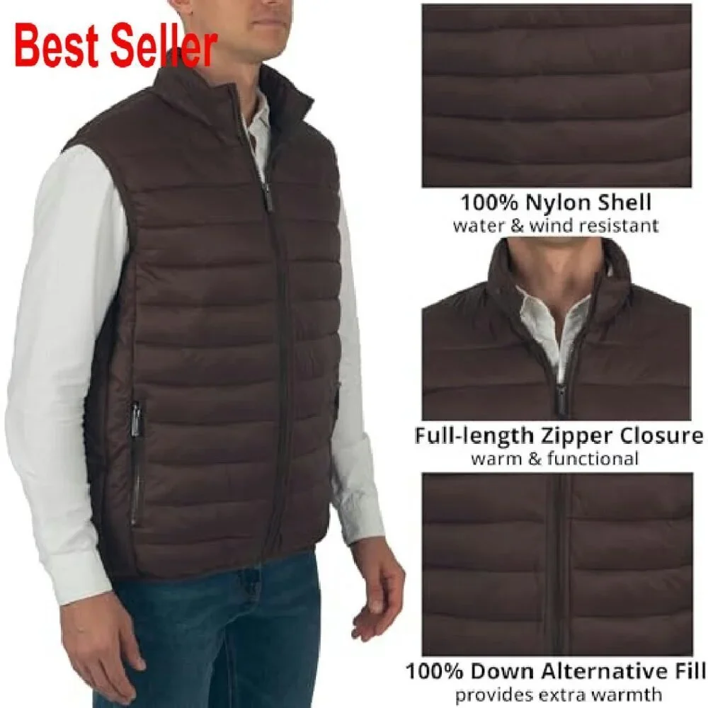 Men's Puffer Vest Down Alternative Water Resistant Packable Outerwear Zip Up